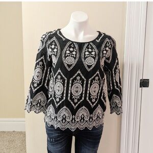 GAP Black and White Embroidered Blouse